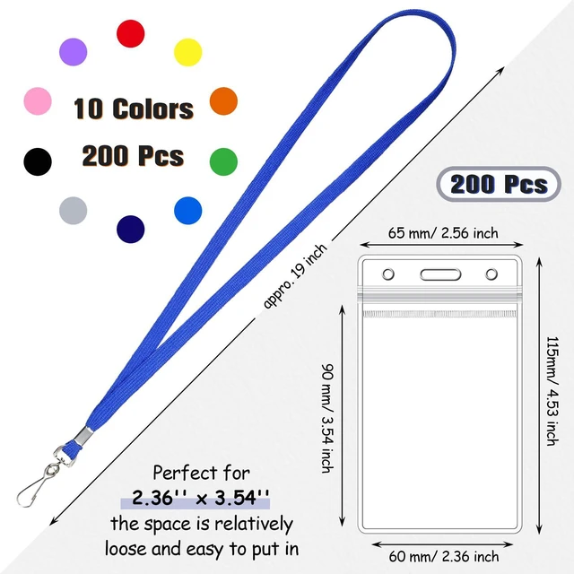 Alt view image 2 of 7 - 200 Set Name Tag Lanyards with ID Holders Bulk Multicolor Clear Plastic ID Name Badge Holders Cruise Lanyards Clip Waterproof for Adult Kid Business Office Back to School Supplies