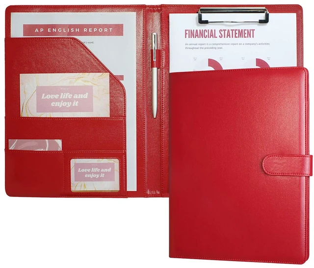 Main image of Padfolio Clipboard Folder Portfolio, Faux Leather Storage Clipboard with Cover for Legal Pad Holder Letter Size A4 Writing Pad for Business School Office Conference Notepad Clip Boards (Red)