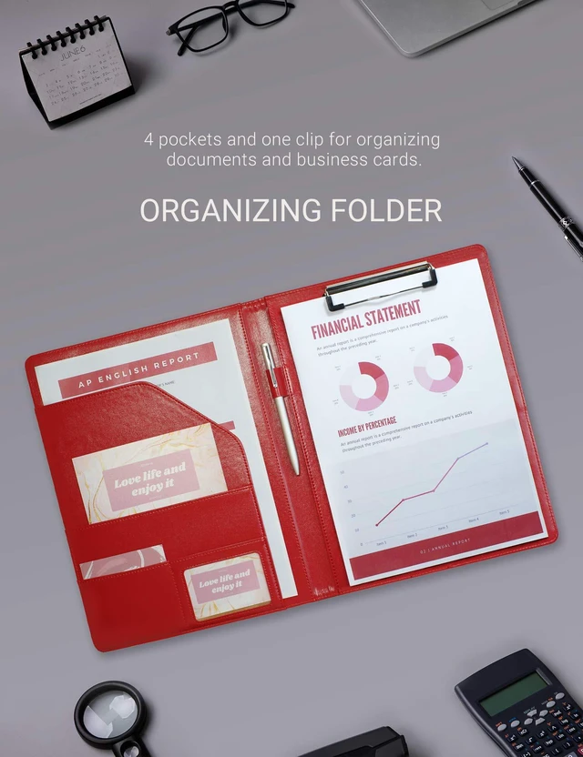 Alt view image 3 of 7 - Padfolio Clipboard Folder Portfolio, Faux Leather Storage Clipboard with Cover for Legal Pad Holder Letter Size A4 Writing Pad for Business School Office Conference Notepad Clip Boards (Red)