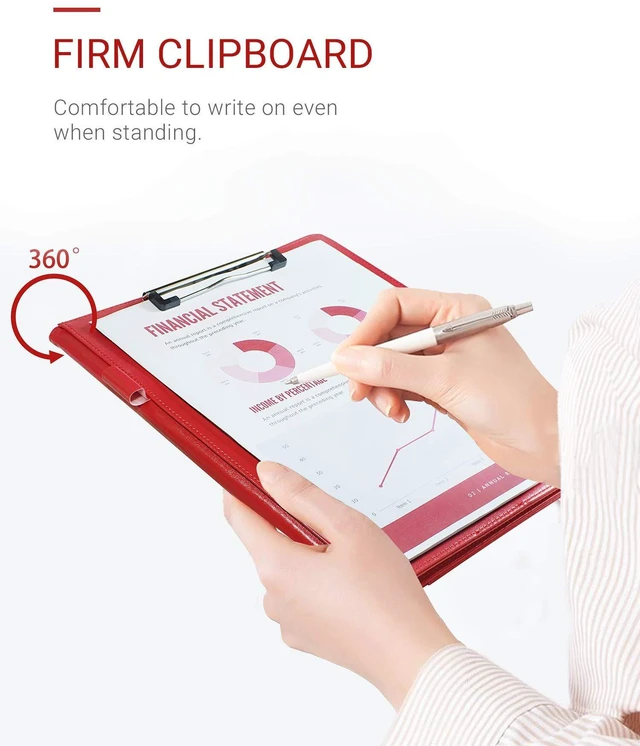 Alt view image 5 of 7 - Padfolio Clipboard Folder Portfolio, Faux Leather Storage Clipboard with Cover for Legal Pad Holder Letter Size A4 Writing Pad for Business School Office Conference Notepad Clip Boards (Red)