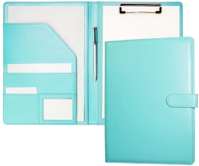 Main image of Clipboard Folder Padfolio, Writing Portfolio Faux Leather Clipboards with Cover for Legal Pad Holder Letter Size A4 8.5 x 11 for Business Conference Notepad Clip Boards (Pale Turquoise)