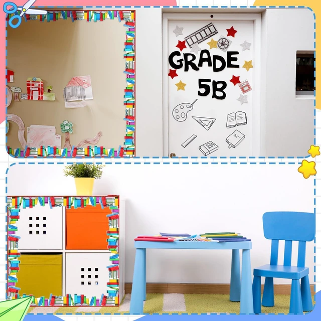 Alt view image 3 of 6 - 69 Feet Book Bulletin Board Border Rolled Back to School Bulletin Board Bookshelf Doodle Design Die Cut, Colorful Book Themed Trim for Classroom Wall Chalkboard Decor, Teacher Supplies