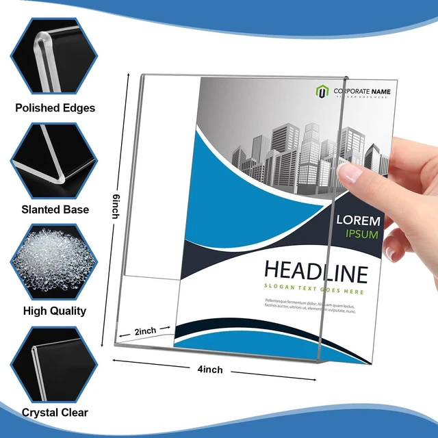 Alt view image 2 of 7 - Acrylic Sign Holder 4x6 Inches, 16 Pack Clear Plastic Table Flyer Display Stand, L-Shape Vertical Menu Paper Holder Stand, Clear Picture Photo Flyer Display Stand for Restaurants, Store Fair,Office