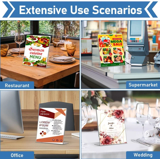 Alt view image 5 of 7 - Acrylic Sign Holder 4x6 Inches, 16 Pack Clear Plastic Table Flyer Display Stand, L-Shape Vertical Menu Paper Holder Stand, Clear Picture Photo Flyer Display Stand for Restaurants, Store Fair,Office