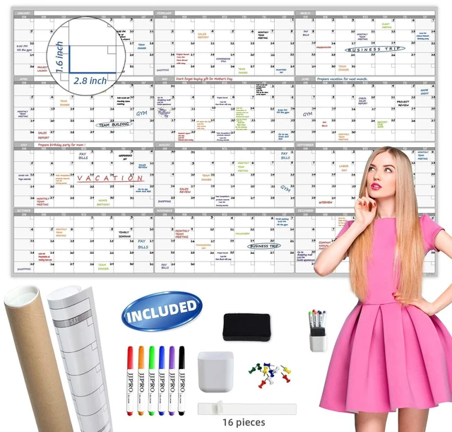 Main image of Large Dry Erase Wall Calendar - 60 x 38" Undated Blank Yearly Planner - Giant Whiteboard 12 Month Poster - Premium Laminated Calendar for Classroom, Office, Project & Family Schedule