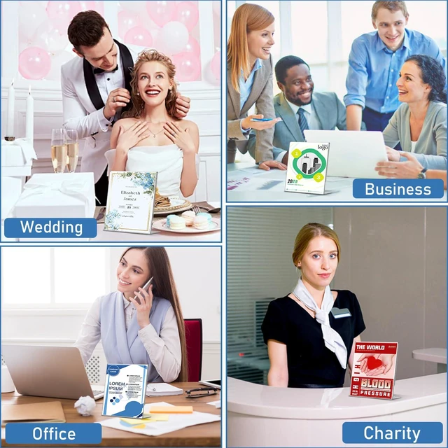 Alt view image 7 of 7 - Acrylic Sign Holder 4x6 Inches, 16 Pack Clear Plastic Table Flyer Display Stand, L-Shape Vertical Menu Paper Holder Stand, Clear Picture Photo Flyer Display Stand for Restaurants, Store Fair,Office