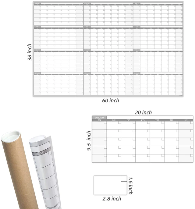 Alt view image 3 of 7 - Large Dry Erase Wall Calendar - 60 x 38" Undated Blank Yearly Planner - Giant Whiteboard 12 Month Poster - Premium Laminated Calendar for Classroom, Office, Project & Family Schedule