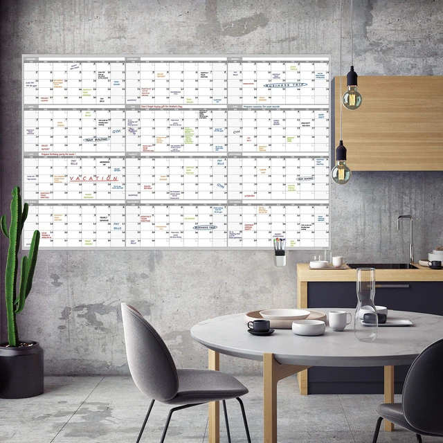 Alt view image 7 of 7 - Large Dry Erase Wall Calendar - 60 x 38" Undated Blank Yearly Planner - Giant Whiteboard 12 Month Poster - Premium Laminated Calendar for Classroom, Office, Project & Family Schedule
