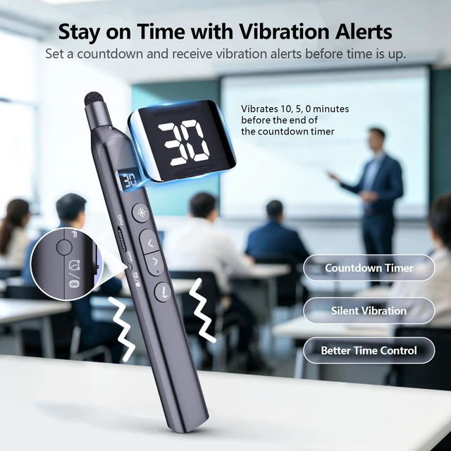 Alt view image 6 of 7 - N21 Bluetooth Presentation Clicker with Telescopic Teaching Pointer Green laser pointer for presentations, Retractable pointer with touch pen, Countdown timer, Customizable Keys, BLE & USB-A