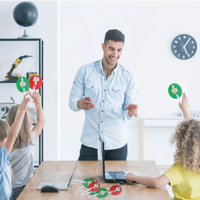 Alt view image 4 of 6 - 150 Pack Thumbs up Thumbs Down Classroom Voting Paddles Handy Teacher Classroom Event Supplies, Green Red Yes or No Paddles, True False Sign for Student, Interactive Learning Tool