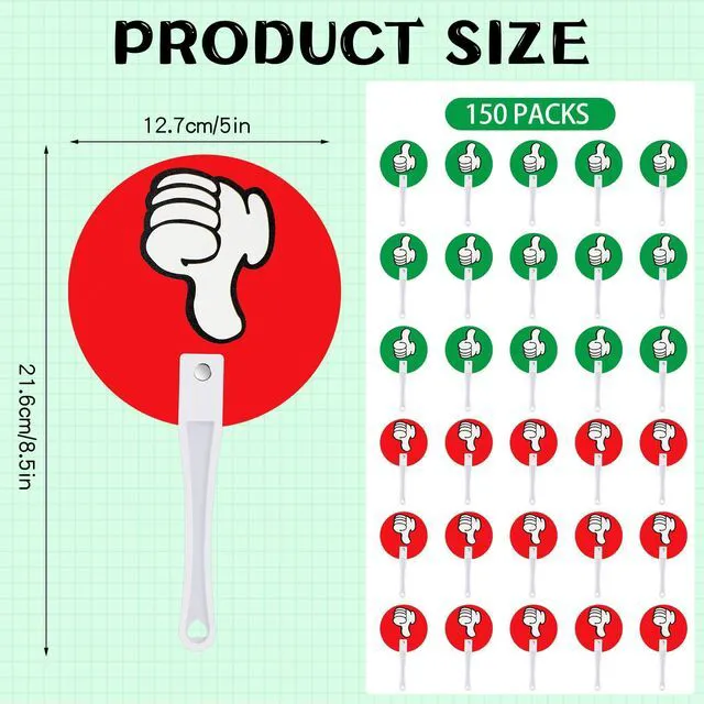 Alt view image 2 of 6 - 150 Pack Thumbs up Thumbs Down Classroom Voting Paddles Handy Teacher Classroom Event Supplies, Green Red Yes or No Paddles, True False Sign for Student, Interactive Learning Tool