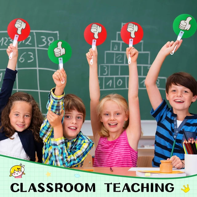 Alt view image 3 of 6 - 150 Pack Thumbs up Thumbs Down Classroom Voting Paddles Handy Teacher Classroom Event Supplies, Green Red Yes or No Paddles, True False Sign for Student, Interactive Learning Tool