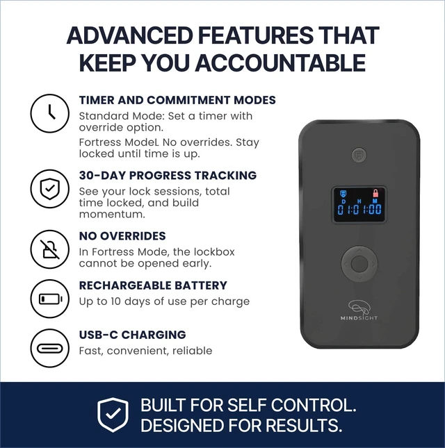 Alt view image 4 of 6 - Personal Timed Lock Box | Beat Everyday Temptations & Screen Time | 3 Commitment Modes | Fits 1 Phone with Standard Case | Charges While Locked | Out of Sight, Out of Mind