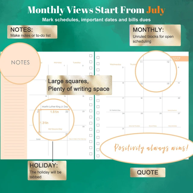 Alt view image 3 of 7 - Planner 2026-2027 Weekly and Monthly Planner Gift for Women 18 Month Aesthetic Hardcover Yearly Calendar Agenda with Stickers Laminated Tabs for Women Stay Organized