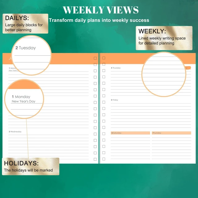 Alt view image 4 of 7 - Planner 2026-2027 Weekly and Monthly Planner Gift for Women 18 Month Aesthetic Hardcover Yearly Calendar Agenda with Stickers Laminated Tabs for Women Stay Organized
