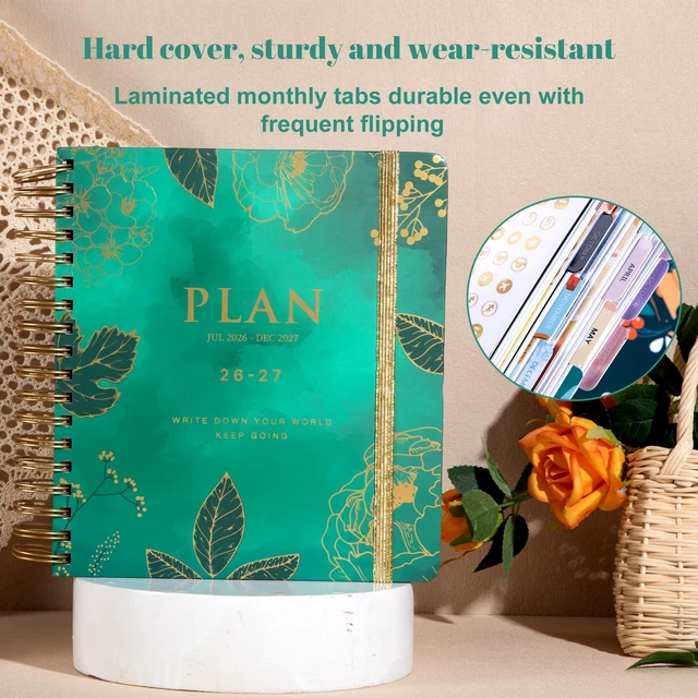 Alt view image 5 of 7 - Planner 2026-2027 Weekly and Monthly Planner Gift for Women 18 Month Aesthetic Hardcover Yearly Calendar Agenda with Stickers Laminated Tabs for Women Stay Organized