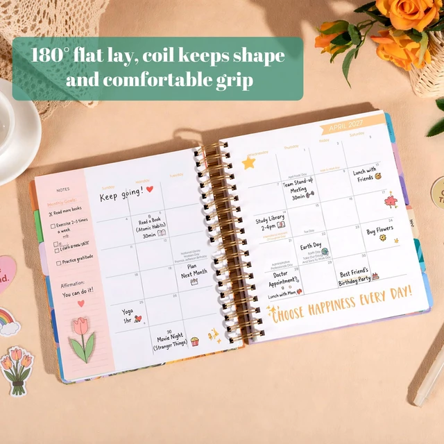 Alt view image 6 of 7 - Planner 2026-2027 Weekly and Monthly Planner Gift for Women 18 Month Aesthetic Hardcover Yearly Calendar Agenda with Stickers Laminated Tabs for Women Stay Organized