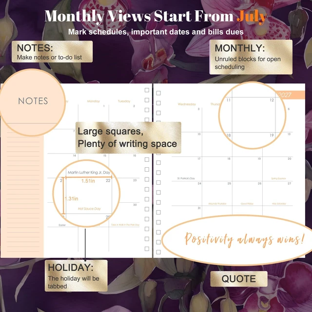 Alt view image 3 of 7 - Planner 2026-2027 Weekly and Monthly Planner Gift for Women 18 Month Aesthetic Hardcover Yearly Calendar Agenda with Stickers Laminated Tabs for Women Stay Organized