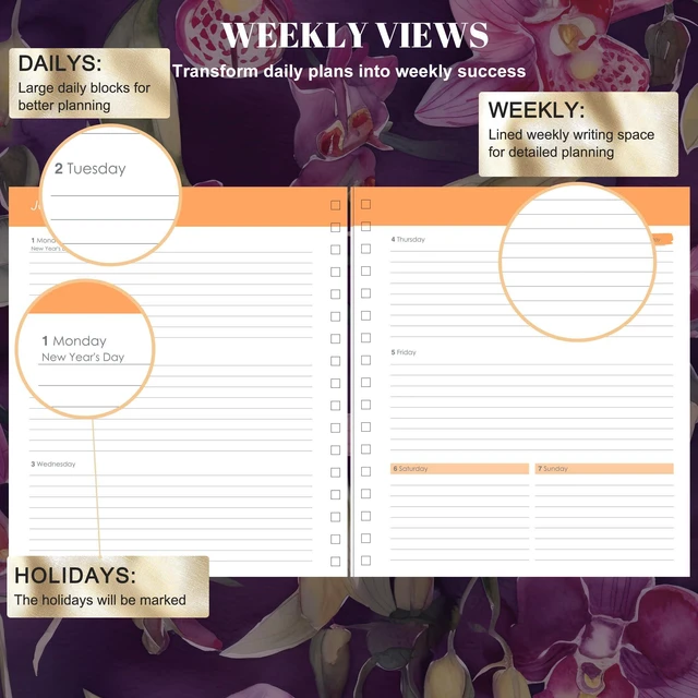 Alt view image 4 of 7 - Planner 2026-2027 Weekly and Monthly Planner Gift for Women 18 Month Aesthetic Hardcover Yearly Calendar Agenda with Stickers Laminated Tabs for Women Stay Organized