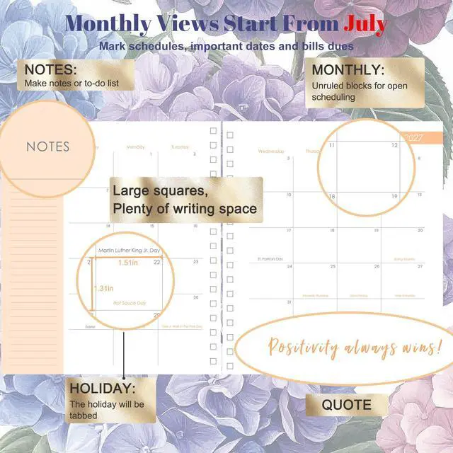 Alt view image 2 of 7 - 18 Month Planner 2026-2027 Weekly Monthly Hardcover Gift for Women 100GSM No-Bleed Paper, Spiral Hardcover, Laminated Tabs, Pocket, Stickers - Academic Family Calendar Planner for Women Mom