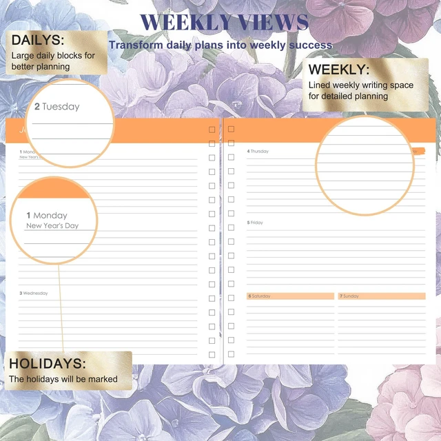 Alt view image 3 of 7 - 18 Month Planner 2026-2027 Weekly Monthly Hardcover Gift for Women 100GSM No-Bleed Paper, Spiral Hardcover, Laminated Tabs, Pocket, Stickers - Academic Family Calendar Planner for Women Mom