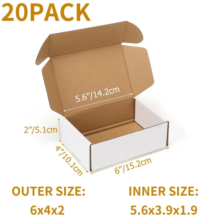 Alt view image 2 of 7 - 20 Pack 6x4x2 inch Small Shipping Boxes, White Mailing Boxes Tuck Top, Quick Fold, Easy Assemble, Shape Well, Single Corrugated, DIY Cardboard, Card Shipping, Small Business Packaging