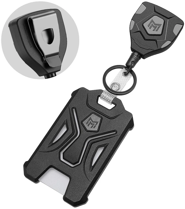 Main image of 1 Pack Heavy Duty Badge Holder, Vertical ID Card Holder for Credit Cards, Clear ID Window, All PC Polycarbonate Plastic Housing, 5 Cards Capacity, Built-in Elastic Clip, Black