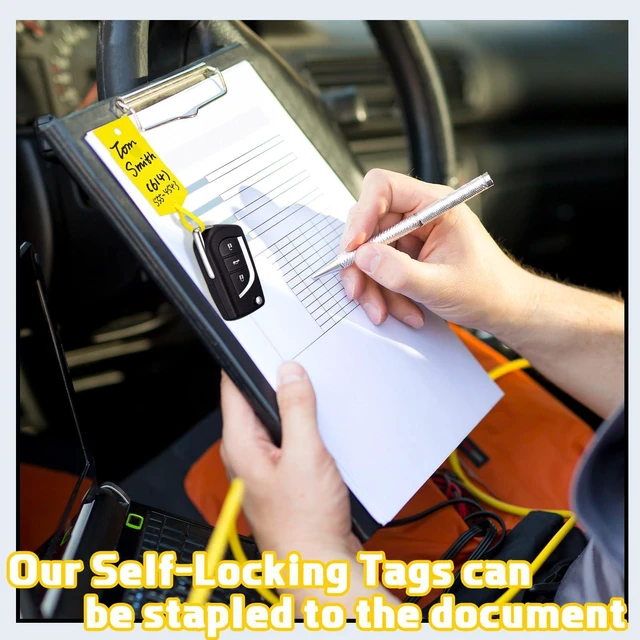 Alt view image 6 of 7 - 1000 Pieces Self Lock Arrow ID Key Tags 6'' X 1 2/5'', Yellow Car Parts Tags, Key Ring Repair Labels for Office Automotive Shop, Writable Lined Surface, Ring Hole for Key Rings