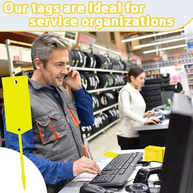 Alt view image 7 of 7 - 1000 Pieces Self Lock Arrow ID Key Tags 6'' X 1 2/5'', Yellow Car Parts Tags, Key Ring Repair Labels for Office Automotive Shop, Writable Lined Surface, Ring Hole for Key Rings
