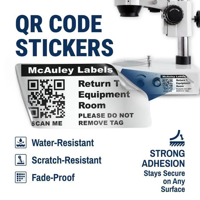 Alt view image 2 of 7 - Custom QR Code Stickers - Numbered, Permanent, Adhesive Asset Tags for Equipment - Metalized Silver Polyester - 2x1 Inches