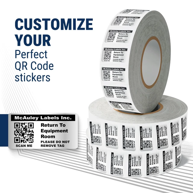 Alt view image 3 of 7 - Custom QR Code Stickers - Numbered, Permanent, Adhesive Asset Tags for Equipment - Metalized Silver Polyester - 2x1 Inches