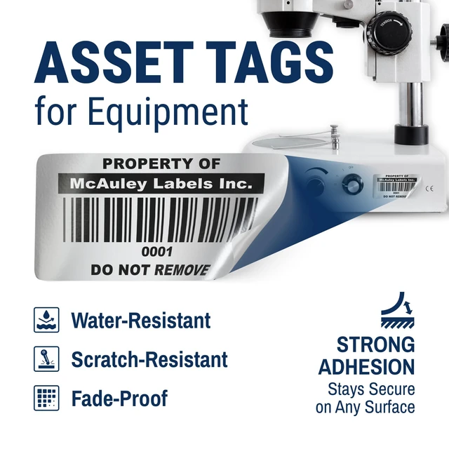 Alt view image 2 of 7 - Custom Asset Tags for Equipment Numbered, Permanent, Adhesive, Metalized Silver Polyester - ID Label - 2x1 Inches