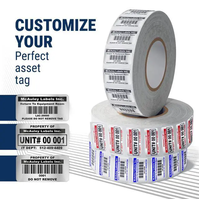 Alt view image 3 of 7 - Custom Asset Tags for Equipment Numbered, Permanent, Adhesive, Metalized Silver Polyester - ID Label - 2x1 Inches
