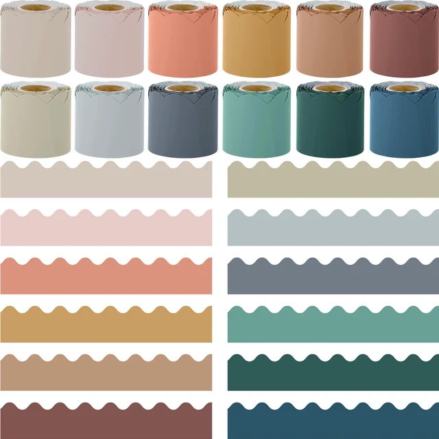 Main image of Boho Colors Classroom Borders - 12 Rolls, 393.6 Feet Scalloped Trim for Bulletin Boards and Decorations