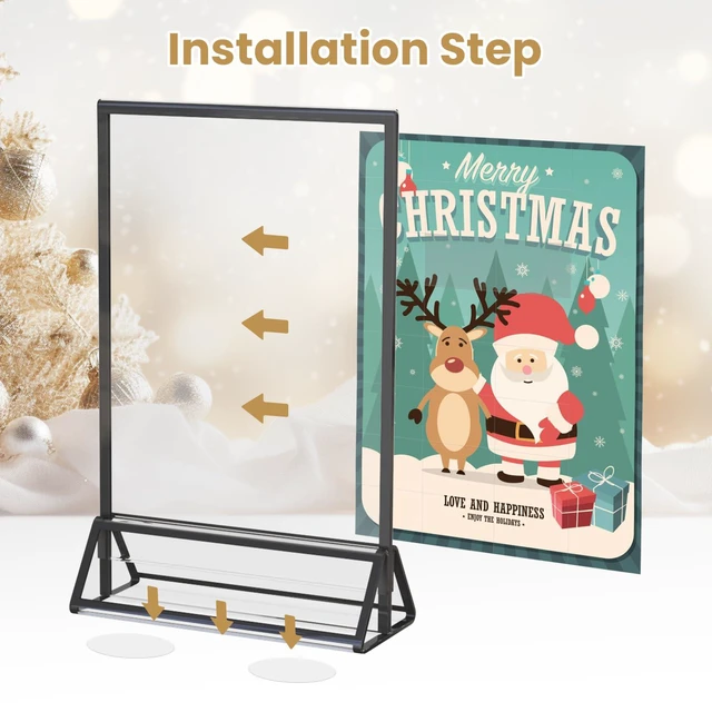 Alt view image 5 of 7 - Black Frames 8X10 Acrylic Sign Holder Double-Sided Picture Frames Display Stand Menu Holder Flyer Holder for Menu, Wedding Table Number, Christmas Photos With Clear Stickers,6 Pack