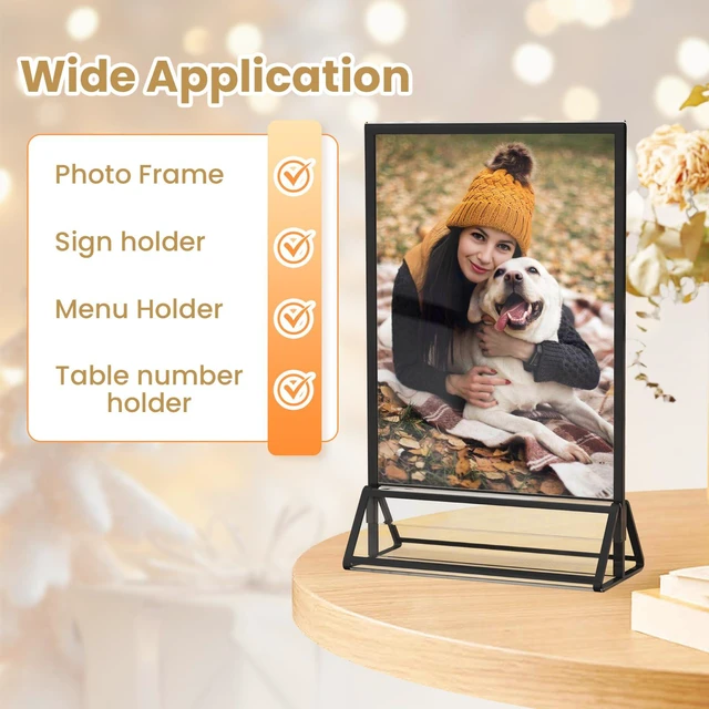 Alt view image 6 of 7 - Black Frames 8X10 Acrylic Sign Holder Double-Sided Picture Frames Display Stand Menu Holder Flyer Holder for Menu, Wedding Table Number, Christmas Photos With Clear Stickers,6 Pack