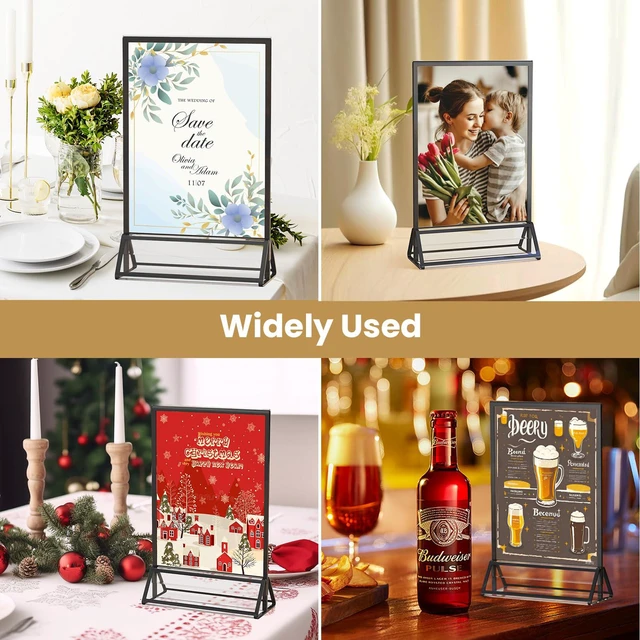 Alt view image 7 of 7 - Black Frames 8X10 Acrylic Sign Holder Double-Sided Picture Frames Display Stand Menu Holder Flyer Holder for Menu, Wedding Table Number, Christmas Photos With Clear Stickers,6 Pack