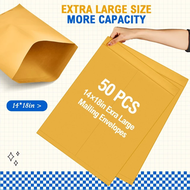 Alt view image 4 of 6 - 50 Pcs 14'' x 18'' Large Mailing Envelopes 32lb with Gummed Flaps Yellow Heavyweight Kraft Paper, Catalog Jumbo Size for Documents, Office Storage and Organizing Supplies, Self-seal Flap