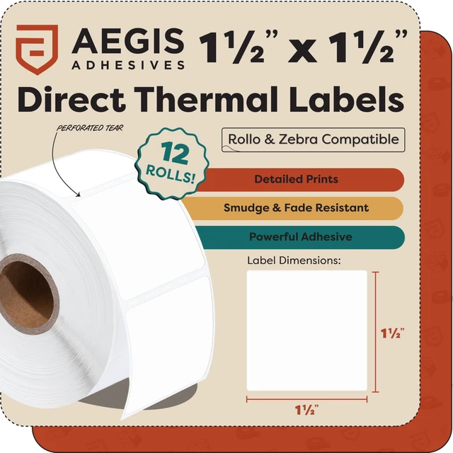 Alt view image 2 of 7 - 1.5" X 1.5" Square Direct Thermal Labels (10800 Count, 12 Rolls)