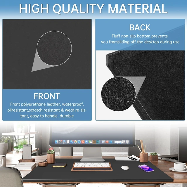 Alt view image 5 of 7 - 35.4"x22.8" Soft PU Leather Surface Office Desk Mouse Mat Pad with Full Grip Fixation Lip Table Blotter Edge-Locked Protector