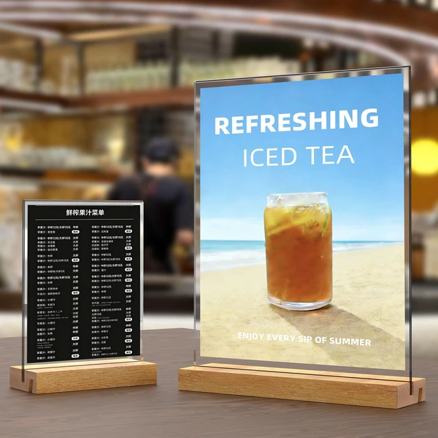 Alt view image 2 of 6 - 8.5x11 Inch Acrylic Sign Holder with Wooden Base, Desktop Display Stand (8.5x11 5Pack)