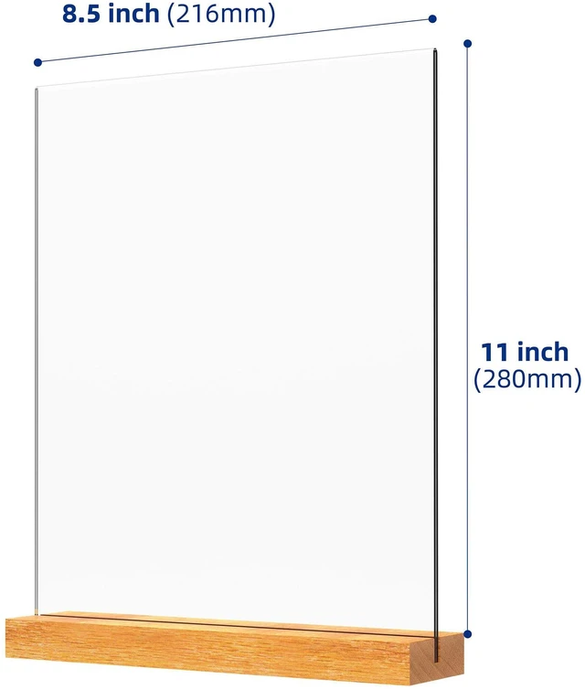 Alt view image 3 of 6 - 8.5x11 Inch Acrylic Sign Holder with Wooden Base, Desktop Display Stand (8.5x11 5Pack)