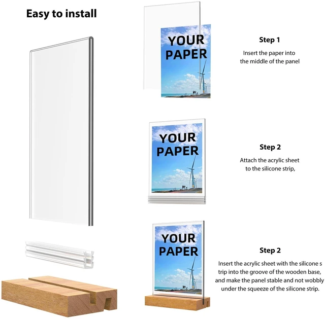 Alt view image 4 of 6 - 8.5x11 Inch Acrylic Sign Holder with Wooden Base, Desktop Display Stand (8.5x11 5Pack)