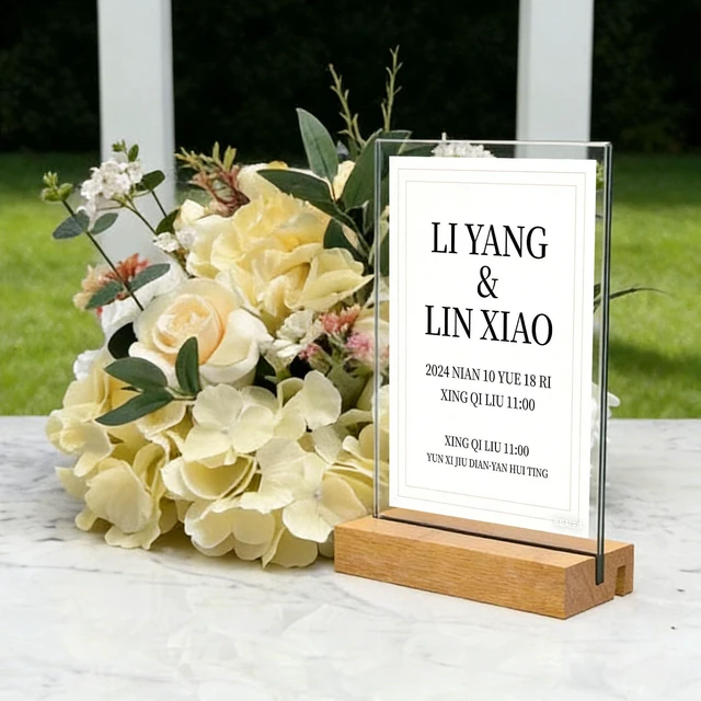 Alt view image 6 of 6 - 8.5x11 Inch Acrylic Sign Holder with Wooden Base, Desktop Display Stand (8.5x11 5Pack)