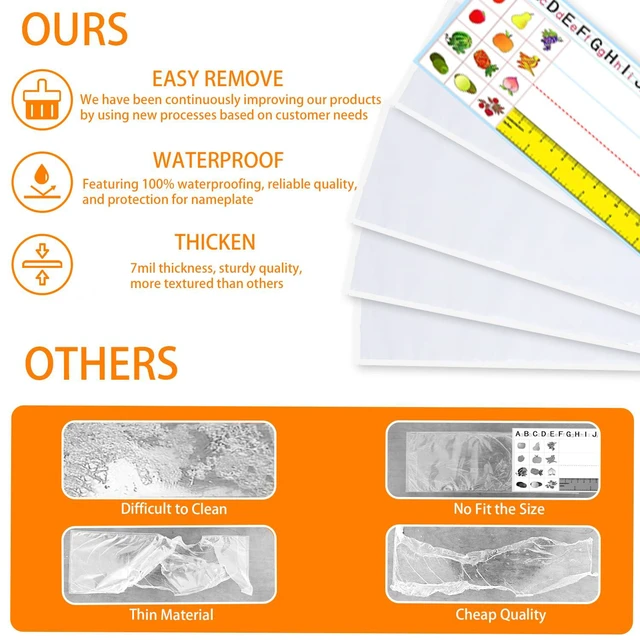 Alt view image 3 of 7 - 40 PCS Nameplate Pocket - 18.9" x 4.7"Thicken PVC Name Tag Sleeves Holder Easy Use&Remove, Clear,scratch-proof, waterproof, no-residue adhesive for Classroom Desks, Office Supplies