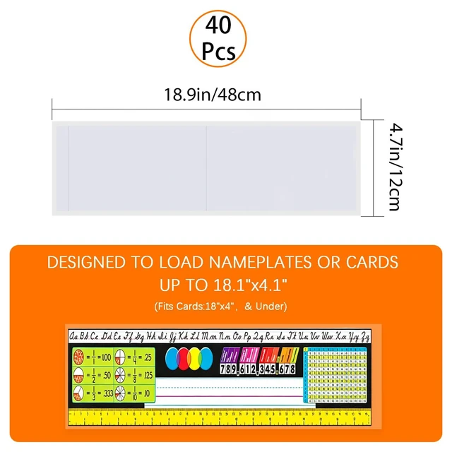 Alt view image 2 of 7 - 40 PCS Nameplate Pocket - 18.9" x 4.7"Thicken PVC Name Tag Sleeves Holder Easy Use&Remove, Clear,scratch-proof, waterproof, no-residue adhesive for Classroom Desks, Office Supplies