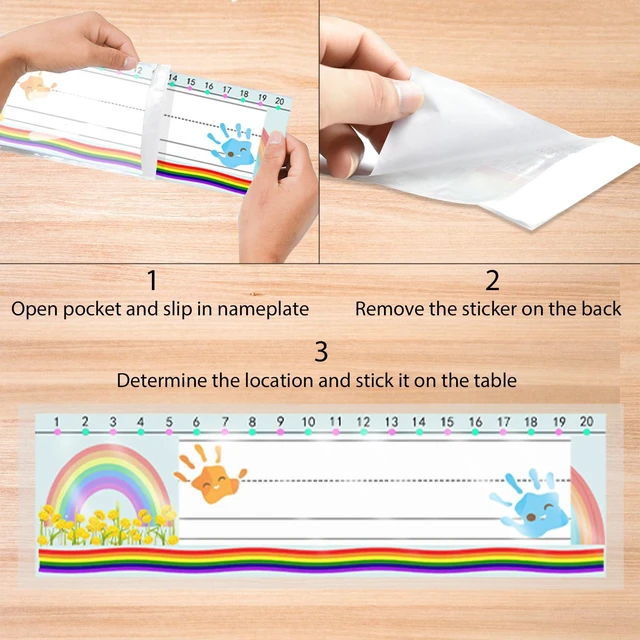 Alt view image 7 of 7 - 40 PCS Nameplate Pocket - 18.9" x 4.7"Thicken PVC Name Tag Sleeves Holder Easy Use&Remove, Clear,scratch-proof, waterproof, no-residue adhesive for Classroom Desks, Office Supplies