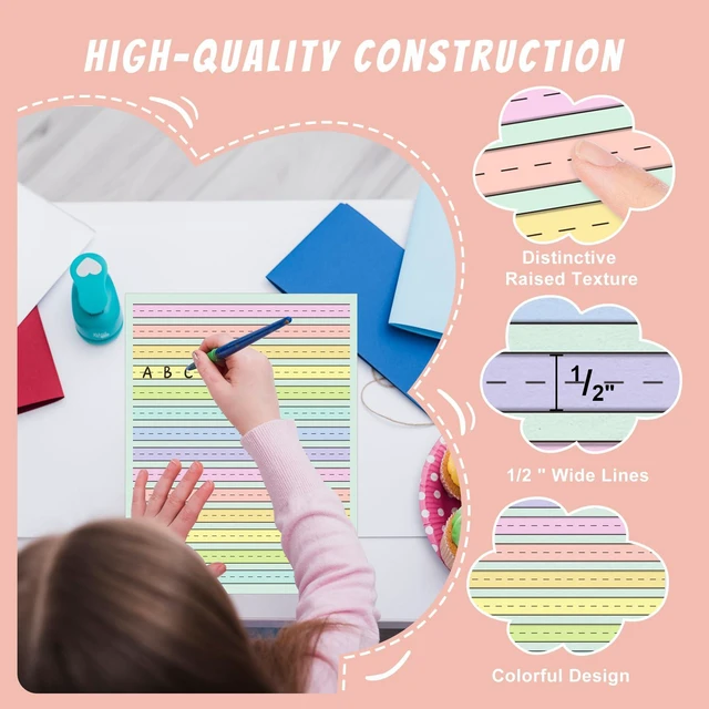 Alt view image 3 of 7 - 500 Sheets Handwriting Paper 0.5Line Width for Primary School Kid 8.5x11 Colored Writing Paper ADHD Tactile Writing Lines Spacing Multisensory Ruled Handwriting Tablet Dysgraphia Pad for Children