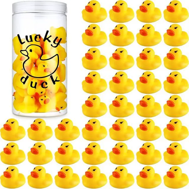 Main image of 36 Pcs Lucky Ducks Mini Classroom Jar Set,Style 2,Yellow Classroom Management Reward Tool for Teachers, Rubber Duck Bulk Set with Storage Jar, Mini Party Favors Game Prizes