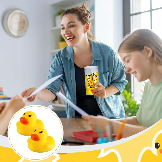 Alt view image 5 of 6 - 36 Pcs Lucky Ducks Mini Classroom Jar Set,Style 2,Yellow Classroom Management Reward Tool for Teachers, Rubber Duck Bulk Set with Storage Jar, Mini Party Favors Game Prizes
